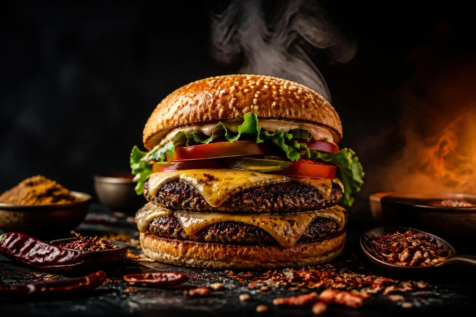 Flame-grilled halal double smash burger with masala spices at Zing Burger Tucker